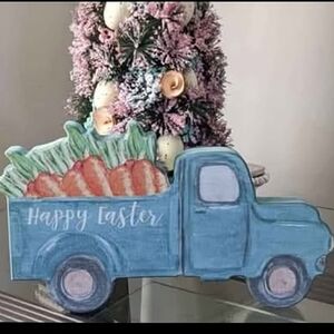 🐰 Happy Easter Truck & Carrots  Large 13" Wood Block Decor